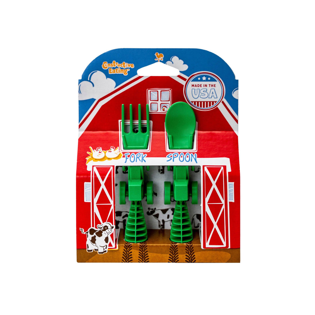 Constructive Eating - Set of 2 Tractor Utensils: Blue