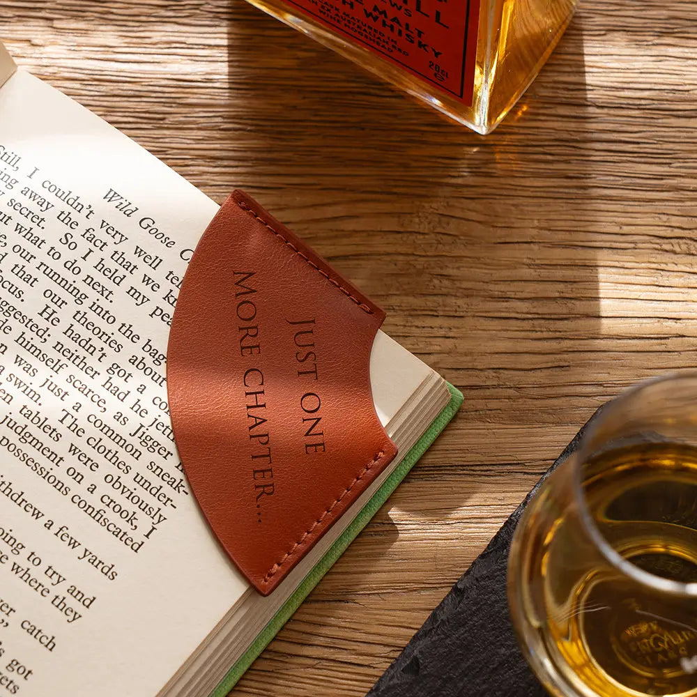 “Just One More Chapter” Leather Corner Bookmark