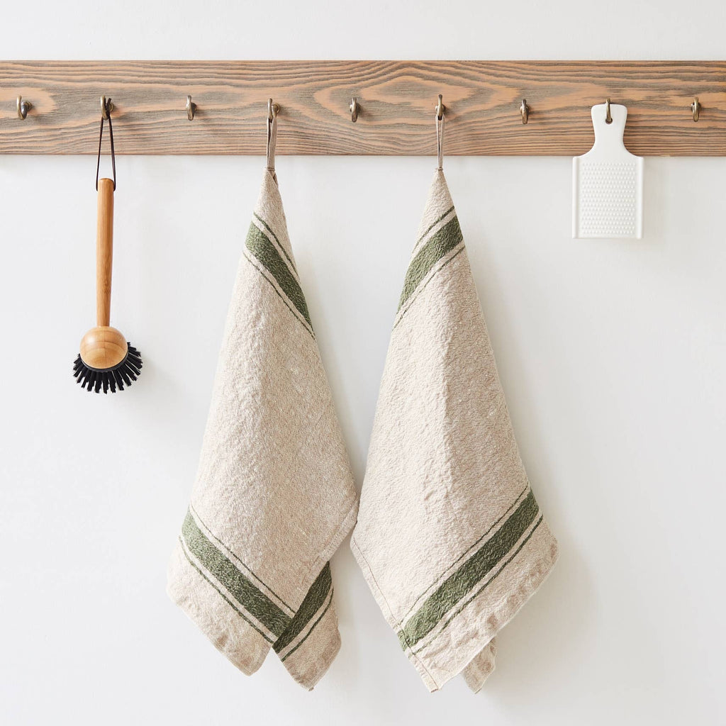 Vintage Linen Kitchen Towel | Green Stripe