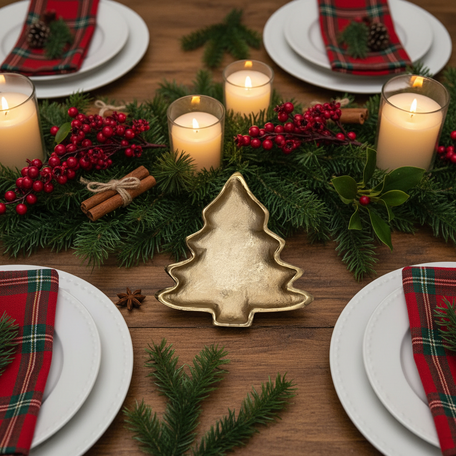 Cast Aluminum Tree Shaped Dish | Gold Finish