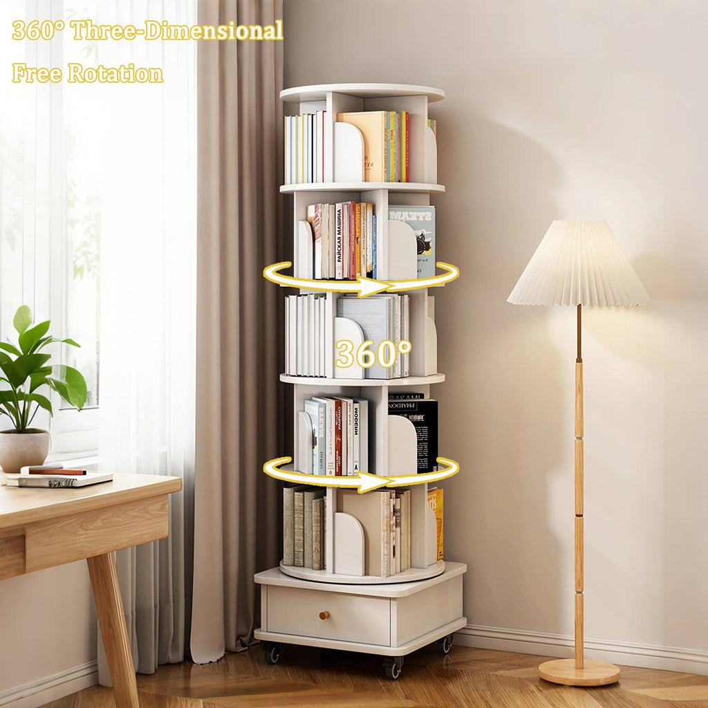 Rotating Bookshelf w/Drawer | 6 Tier
