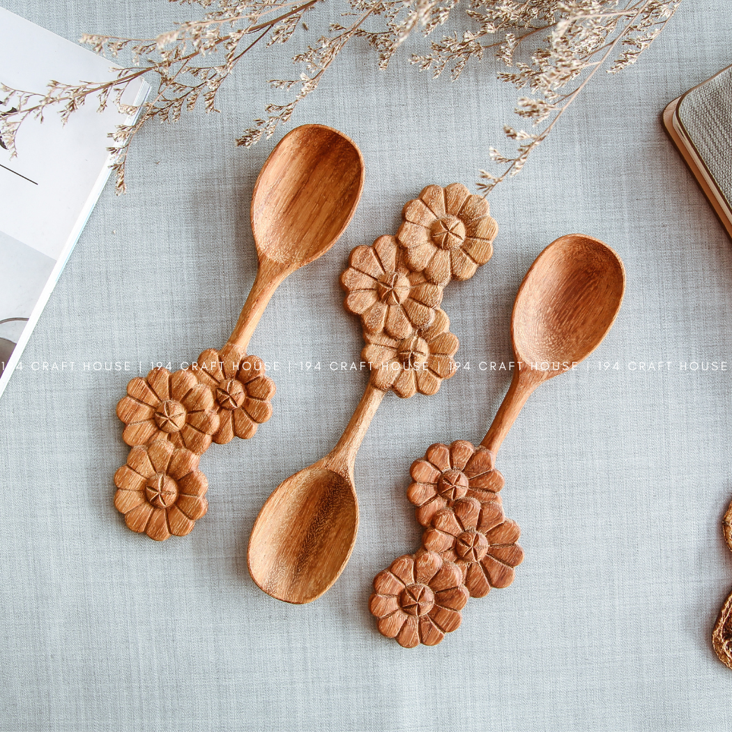 Hand-carved Wooden Spoon w/Flower-Shaped Handle