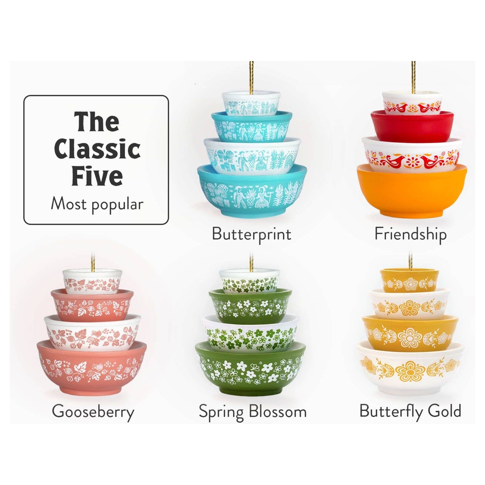 Miniature Pyrex Bowl Stack Ornament | Spring Blossom (1979)