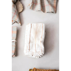 Natural & Rust Tea Towel w/Stripes & Grid Pattern