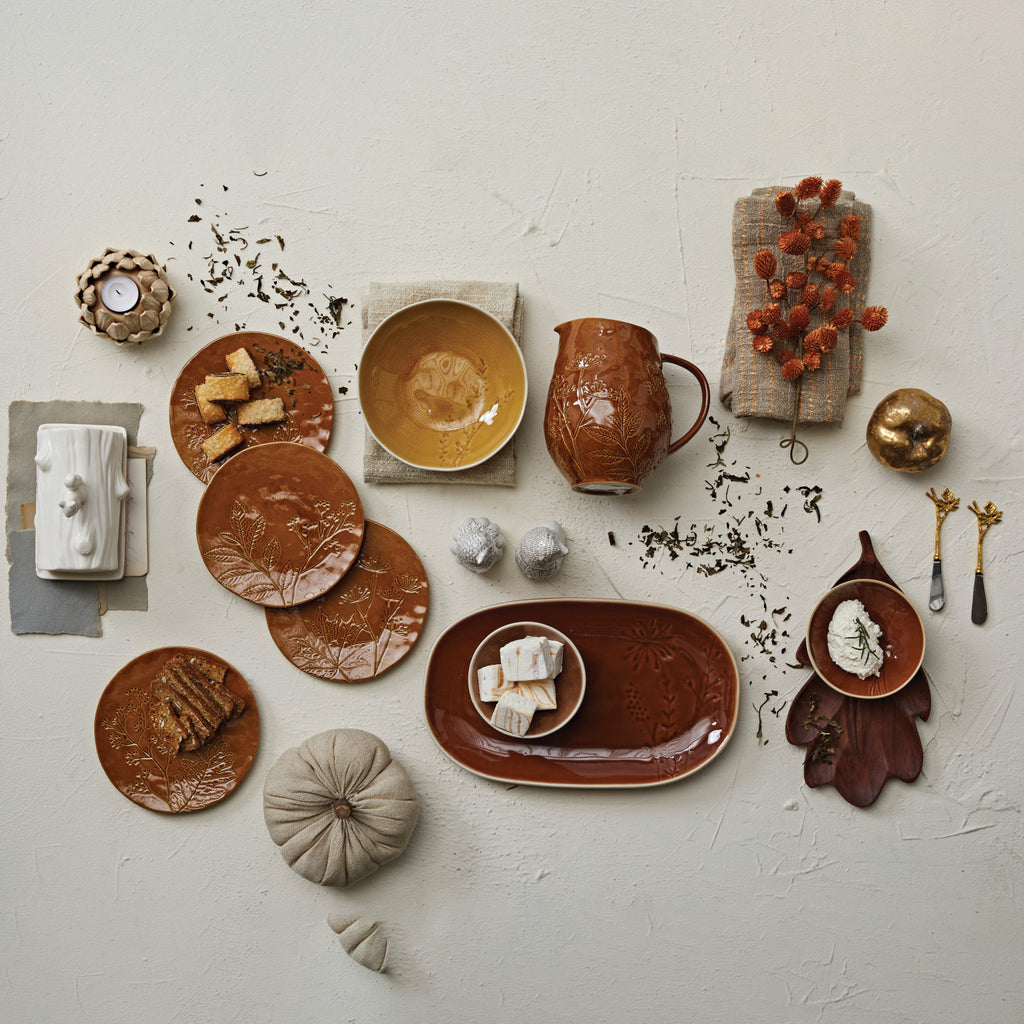 Stoneware Low Bowl w/Botanical