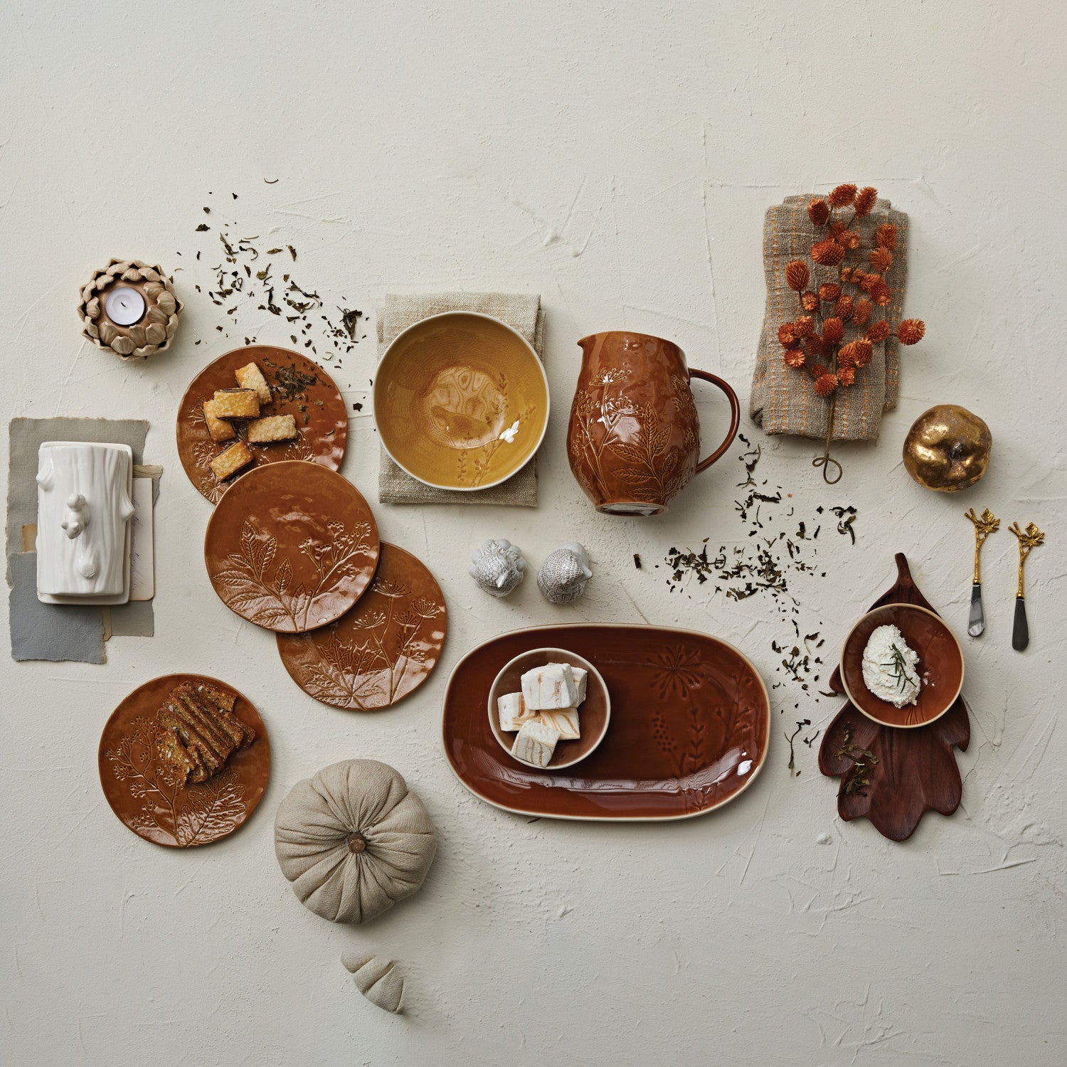 Stoneware Low Bowl w/Botanical