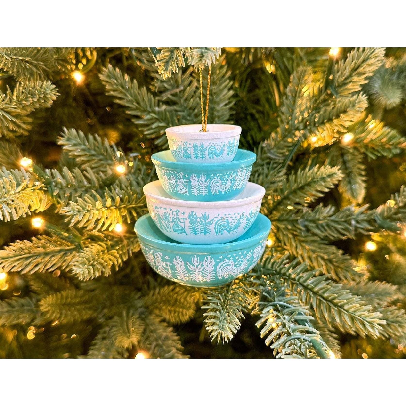 Miniature Pyrex Bowl Stack Ornament | Snowflake Blue