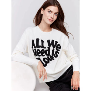 Crew Neck Sweater with Love Embroidery | Ecru