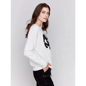 Crew Neck Sweater with Love Embroidery | Ecru