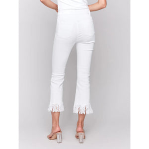 Cropped Jeans w/Fringed Hem | White