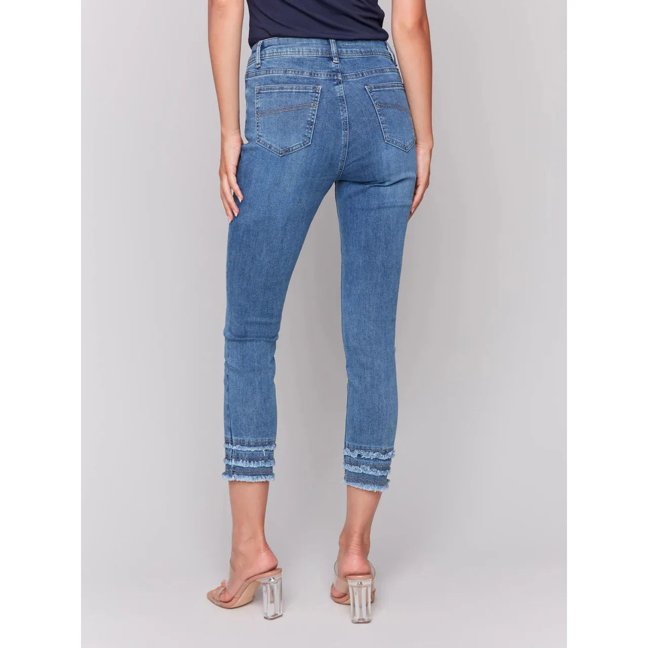 Frayed Hem Cropped Denim Pants | Medium Blue