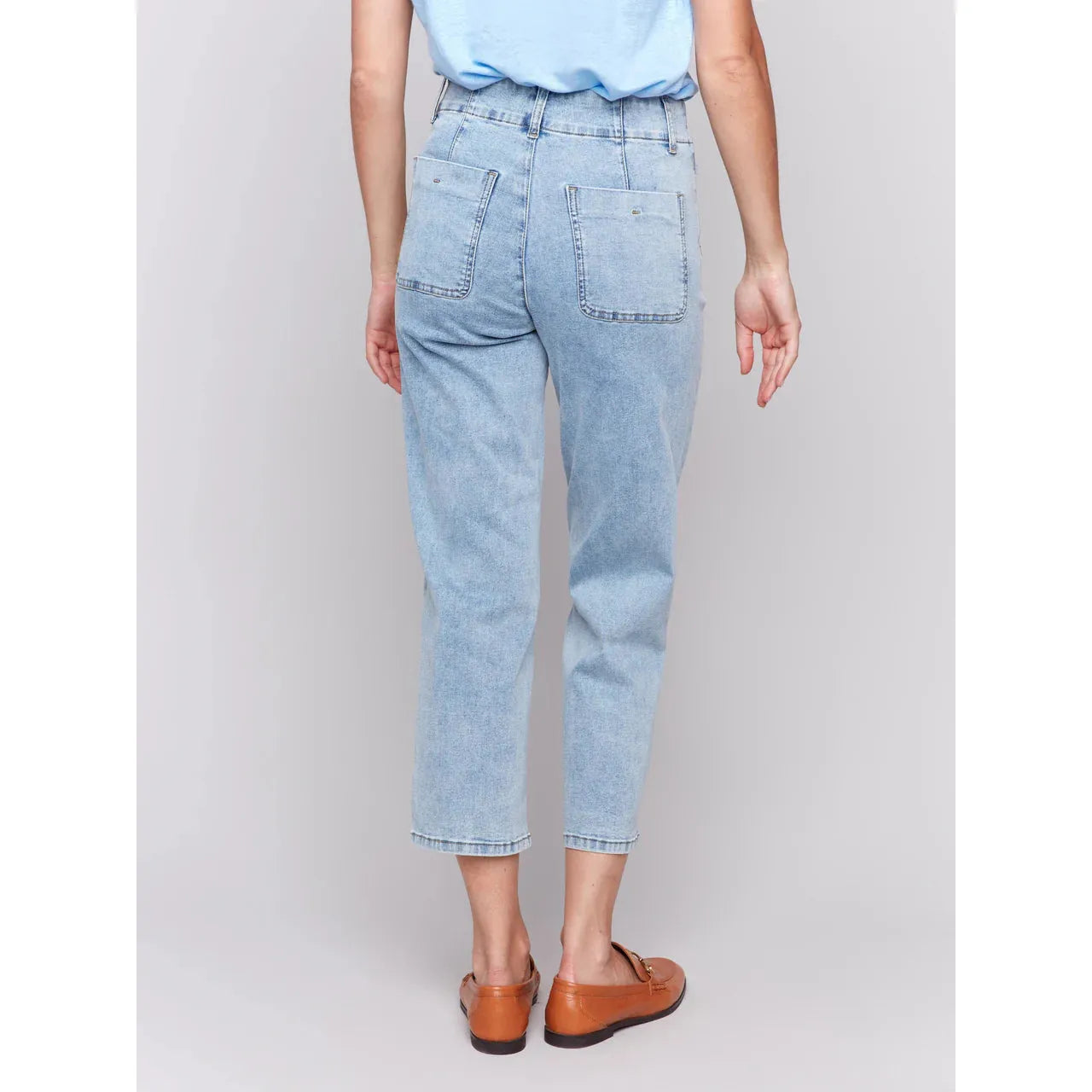 Front Button-Fly Straight Crop Jeans | Light Blue