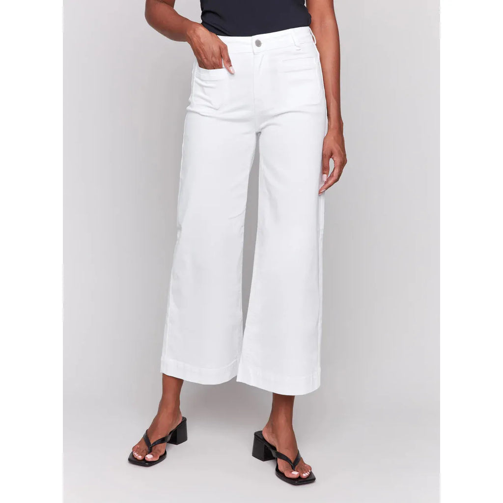 Patch Pocket Flare Twill Pants | White