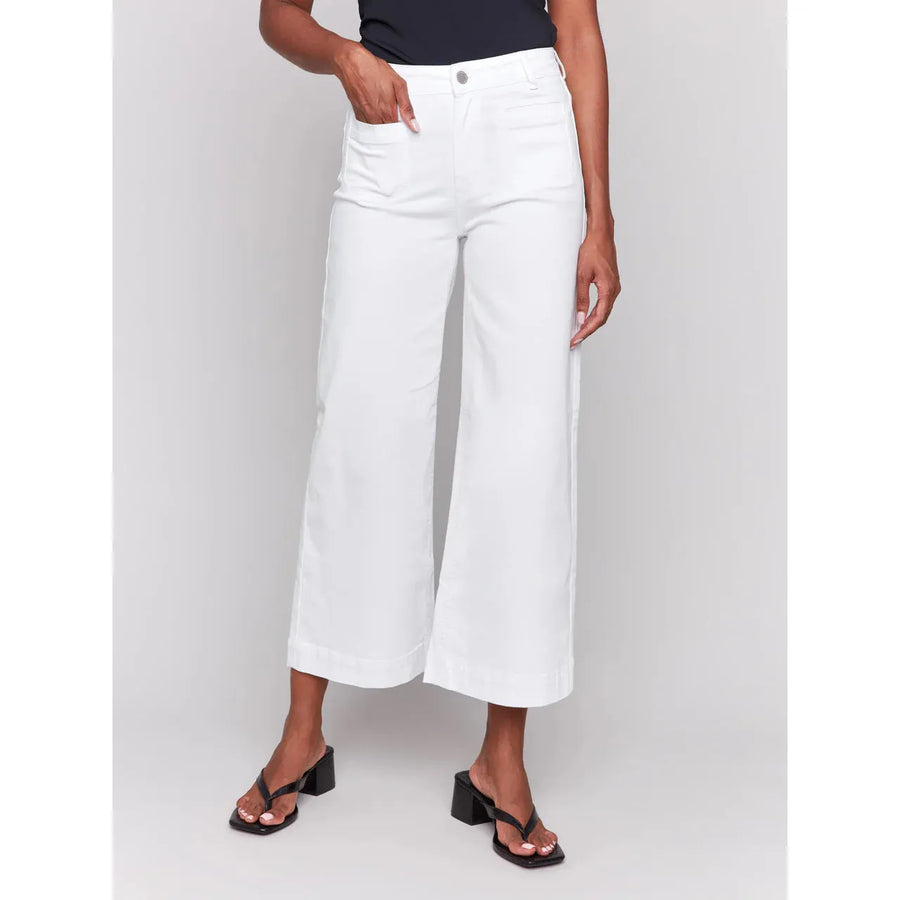 Patch Pocket Flare Twill Pants | White