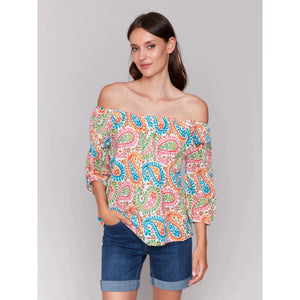 Printed Off-The-Shoulder Cotton Blouse |  Rainbow