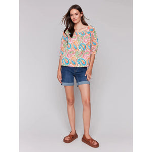 Printed Off-The-Shoulder Cotton Blouse |  Rainbow
