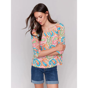 Printed Off-The-Shoulder Cotton Blouse |  Rainbow