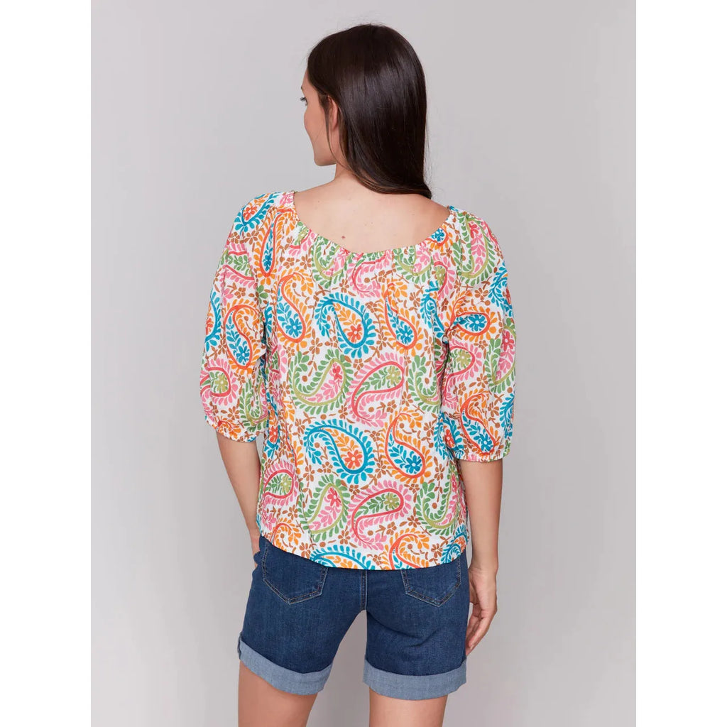 Printed Off-The-Shoulder Cotton Blouse |  Rainbow