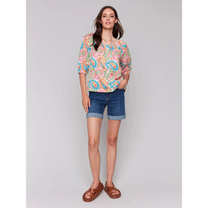 Printed Off-The-Shoulder Cotton Blouse |  Rainbow