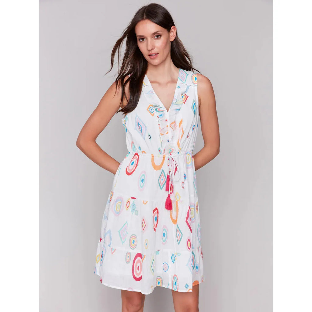 Printed Sleeveless Cotton Ruffle Dress | Diamonds