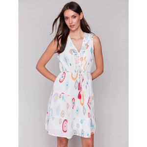 Printed Sleeveless Cotton Ruffle Dress | Diamonds