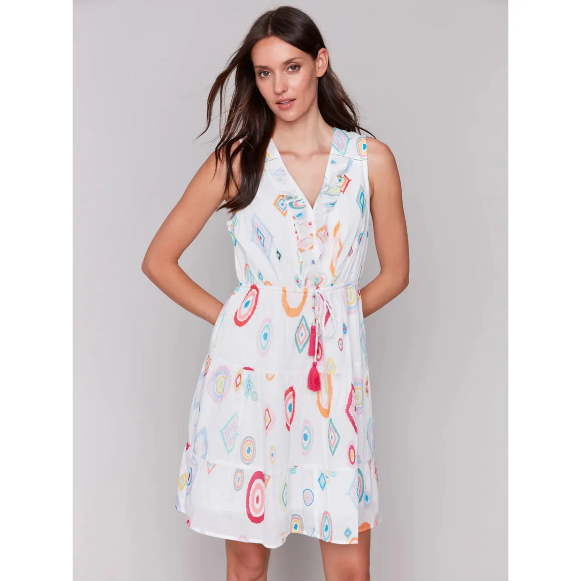Printed Sleeveless Cotton Ruffle Dress | Diamonds
