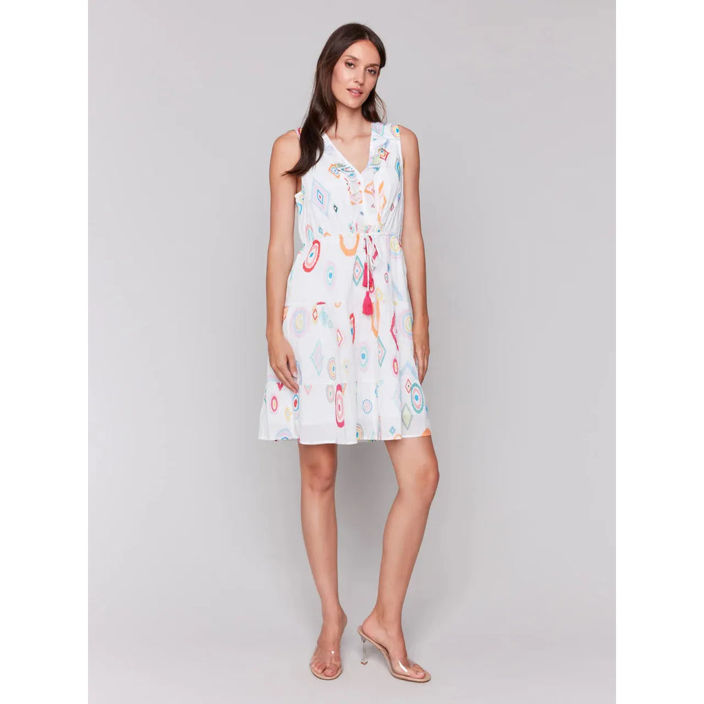 Printed Sleeveless Cotton Ruffle Dress | Diamonds