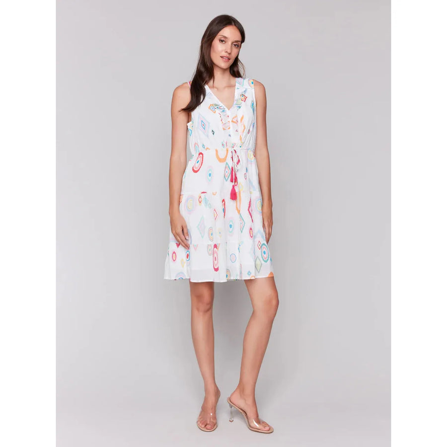 Printed Sleeveless Cotton Ruffle Dress | Diamonds