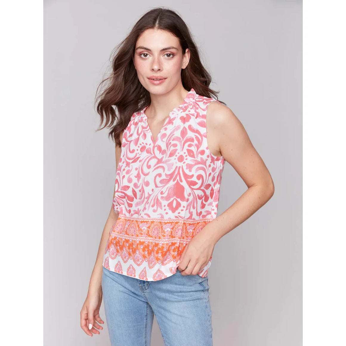 Printed Sleeveless Ruffle Neck Top | Clementine