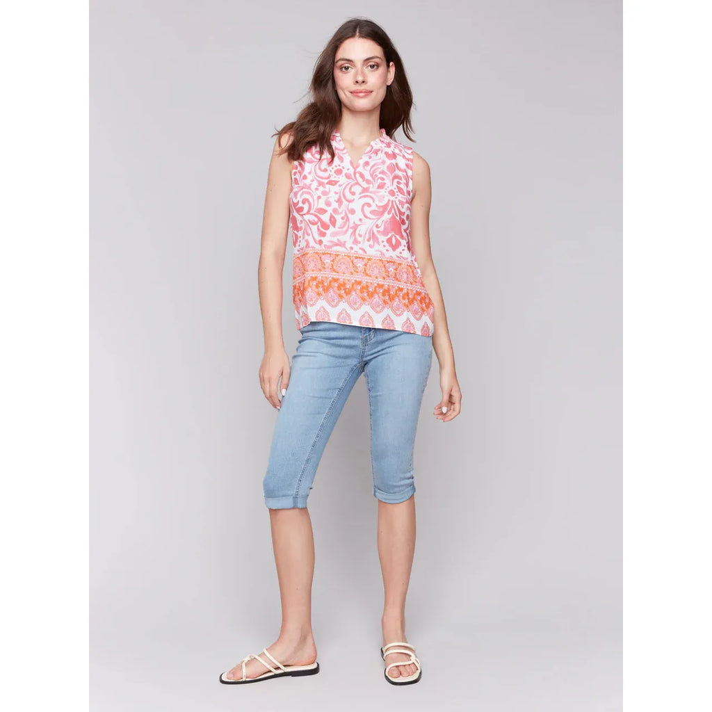 Printed Sleeveless Ruffle Neck Top | Clementine