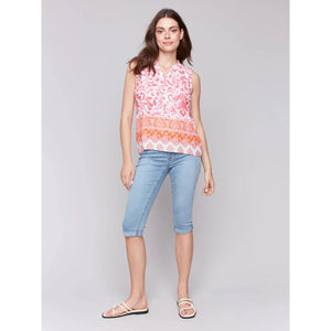Printed Sleeveless Ruffle Neck Top | Clementine