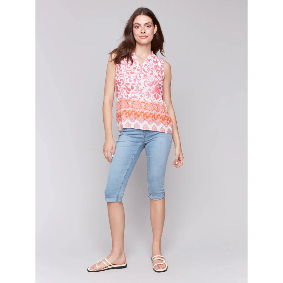 Printed Sleeveless Ruffle Neck Top | Clementine