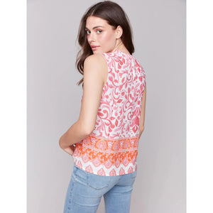 Printed Sleeveless Ruffle Neck Top | Clementine