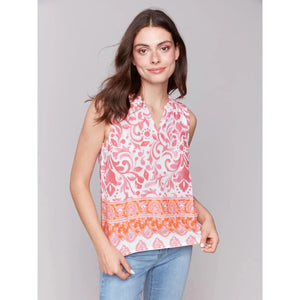 Printed Sleeveless Ruffle Neck Top | Clementine