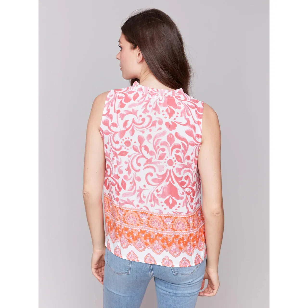 Printed Sleeveless Ruffle Neck Top | Clementine