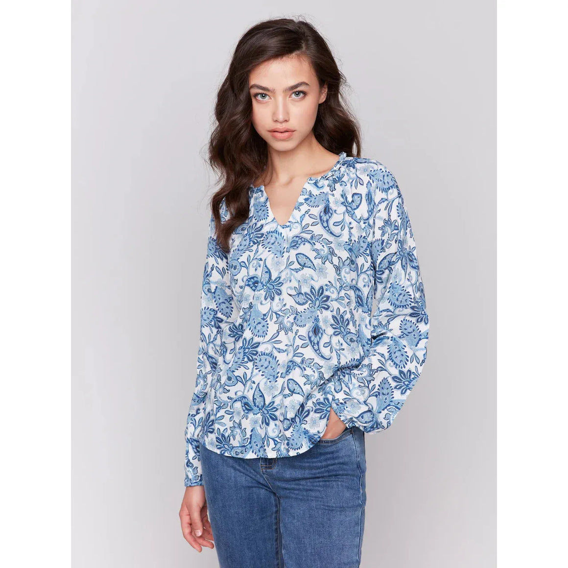 Raglan L/S Popover Blouse | Azure