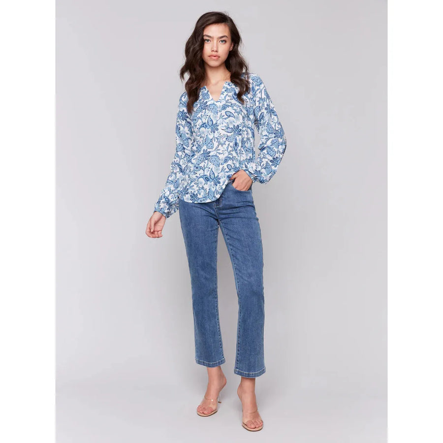 Raglan L/S Popover Blouse | Azure
