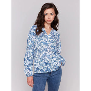 Raglan L/S Popover Blouse | Azure