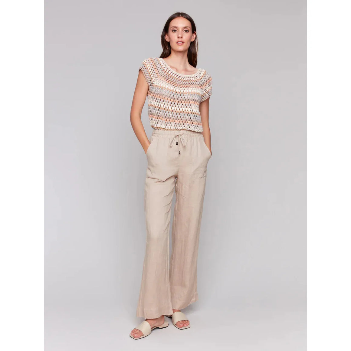 Pull-On Linen Blend Wide Leg Pants | Biscuit