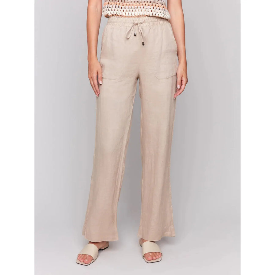 Pull-On Linen Blend Wide Leg Pants | Biscuit