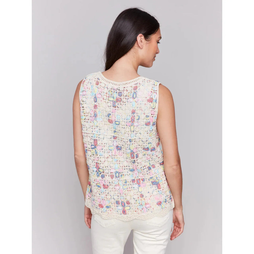 Sleeveless Crochet Crew Neck Top Natural