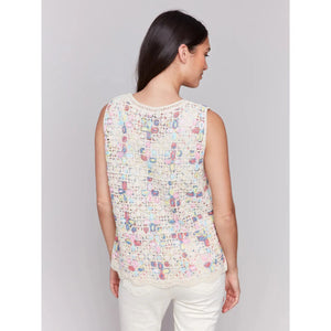 Sleeveless Crochet Crew Neck Top Natural