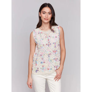 Sleeveless Crochet Crew Neck Top Natural