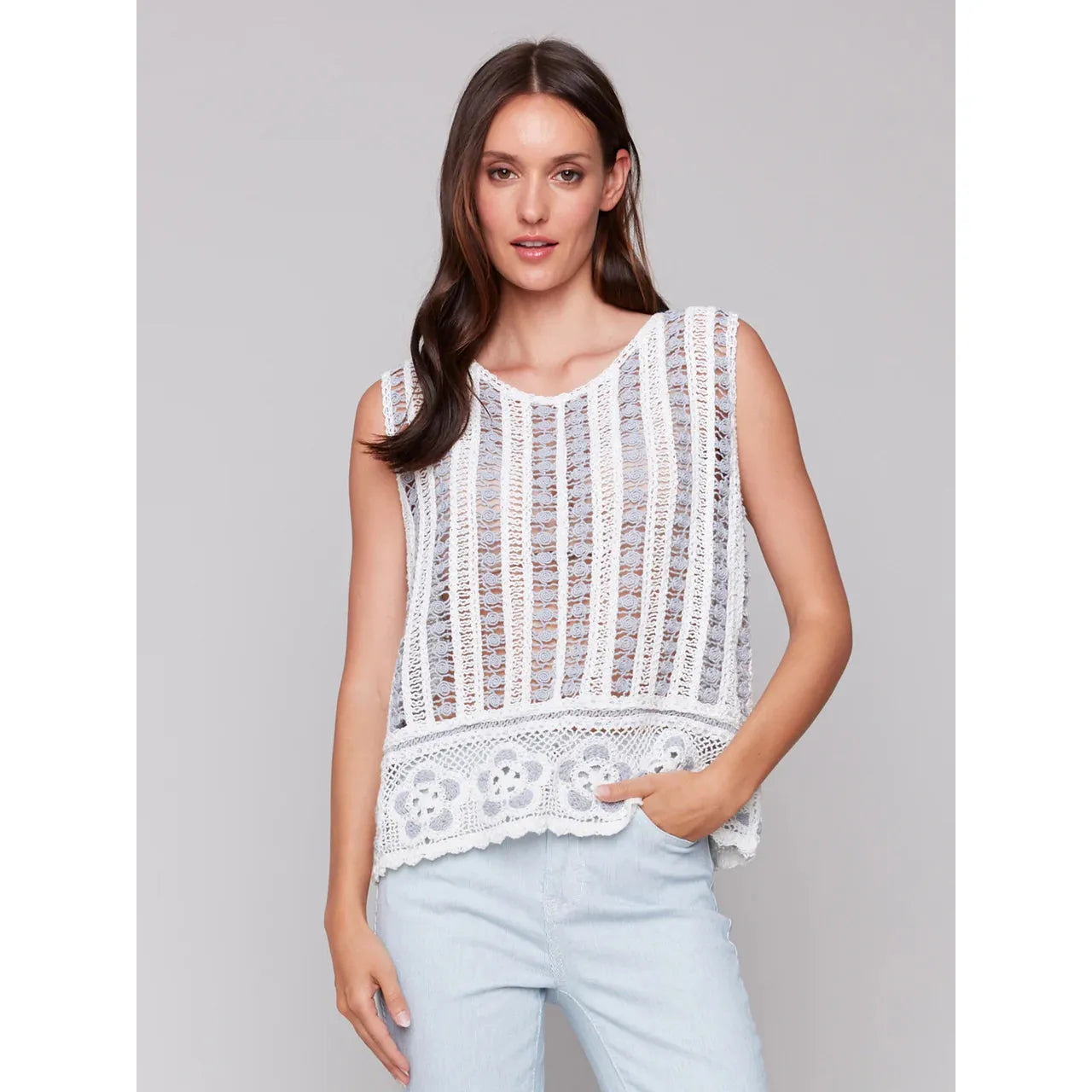 Sleeveless Floral Border Crochet Top | Bluebell