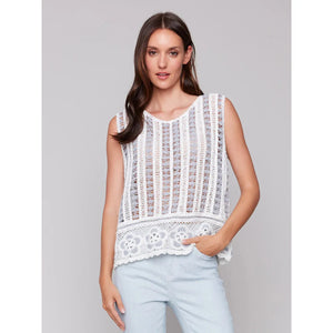 Sleeveless Floral Border Crochet Top | Bluebell