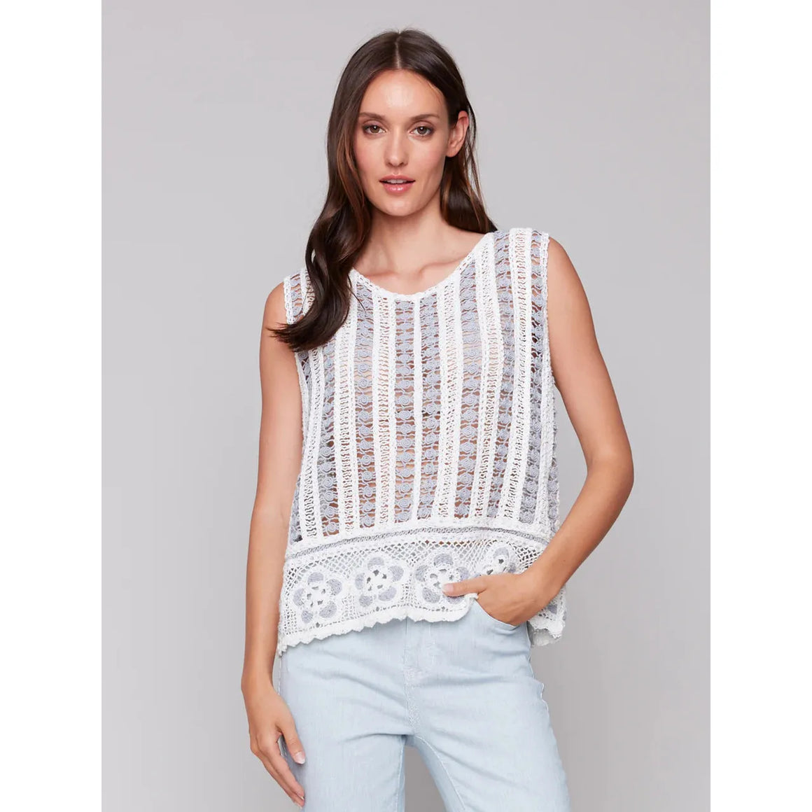 Sleeveless Floral Border Crochet Top | Bluebell