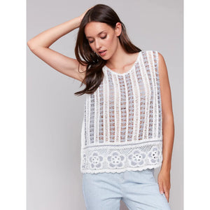 Sleeveless Floral Border Crochet Top | Bluebell