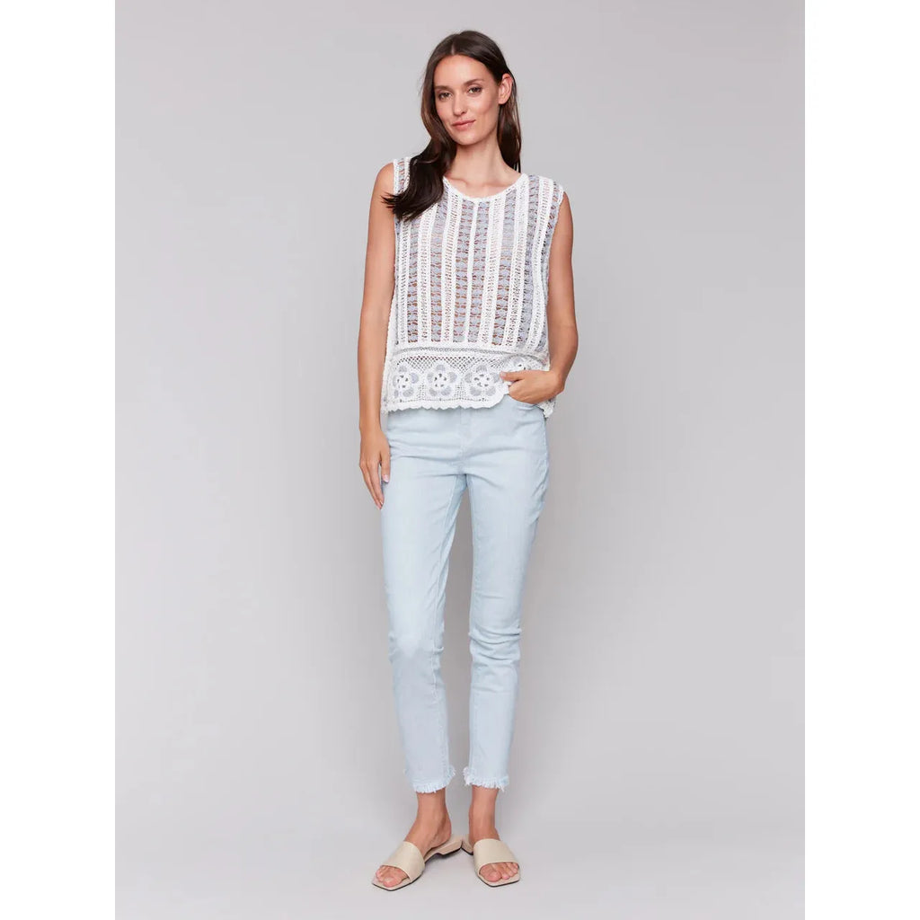 Sleeveless Floral Border Crochet Top | Bluebell