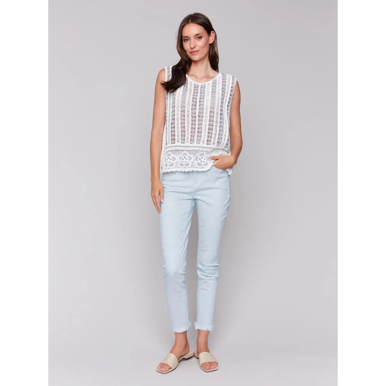 Sleeveless Floral Border Crochet Top | Bluebell