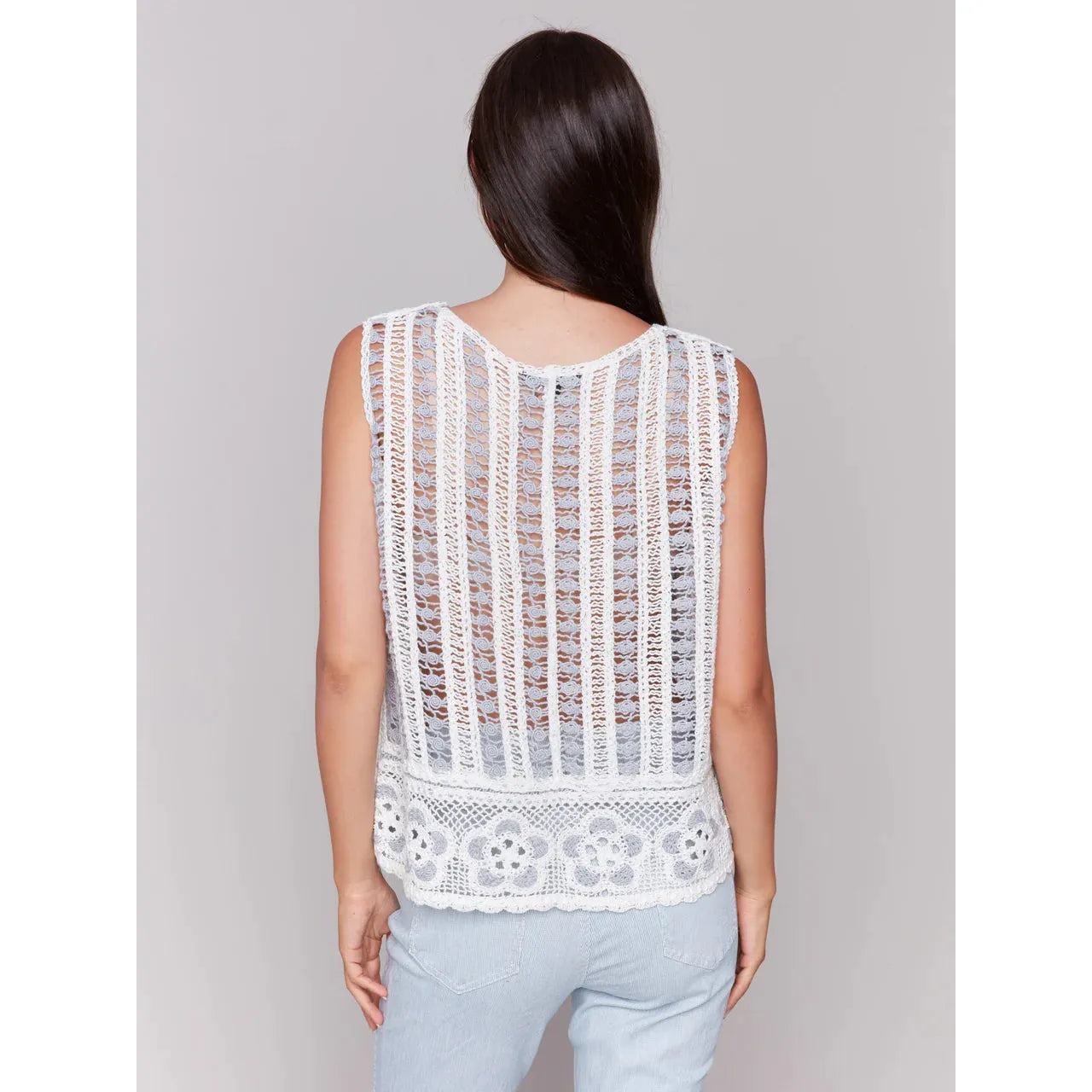 Sleeveless Floral Border Crochet Top | Bluebell